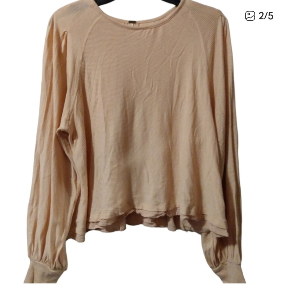 Free People Blush Ribbed Long Sleeve Top